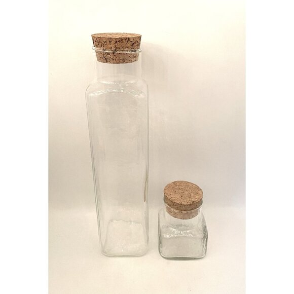 Set Of 2 Vintage Hammered Glass Canisters w Cork Tops Textured Clear Rectangular - Picture 1 of 7